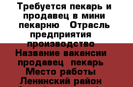 Требуется пекарь и продавец в мини-пекарню › Отрасль предприятия ­ производство › Название вакансии ­ продавец, пекарь › Место работы ­ Ленинский район - Оренбургская обл., Оренбург г. Работа » Вакансии   